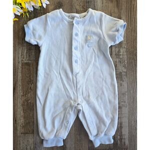 Vintage 90s Lullaby Club Baby Romper 3m Blue Striped Puppy Dog Pastel Embroidery